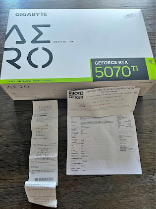 Gigabyte AERO GeForce RTX 5070 Ti box and purchase documents