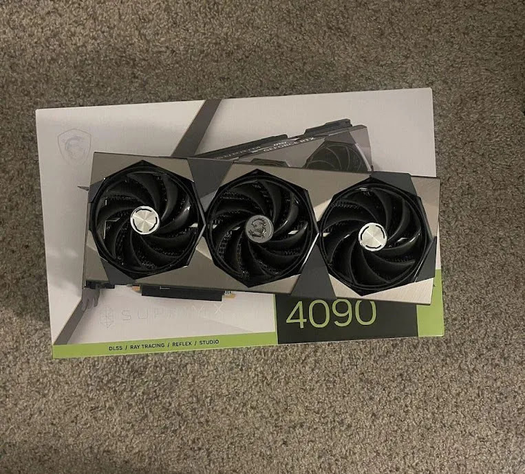 MSI GeForce RTX 4090 SUPRIM graphics card on its retail box